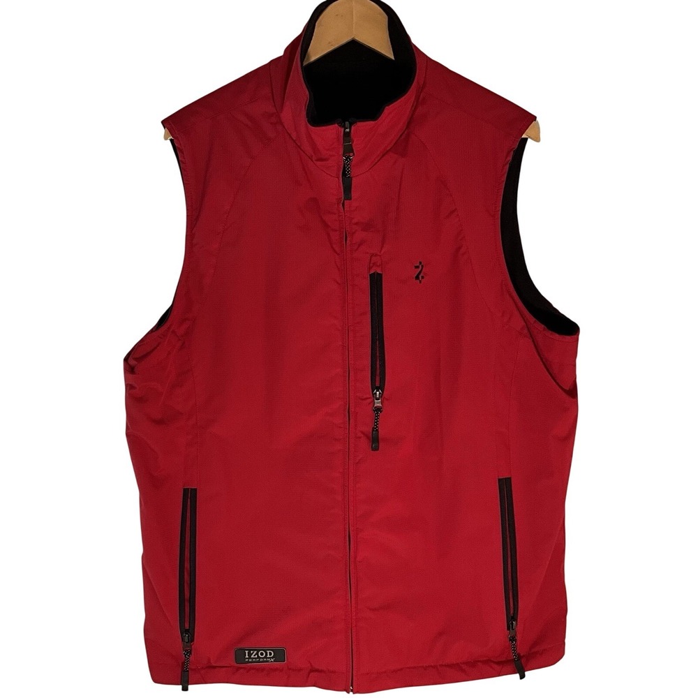 Izod PerformX Vest Mens XL Red Blue Reversible Softshell Fleece‎ Full Zip Golf